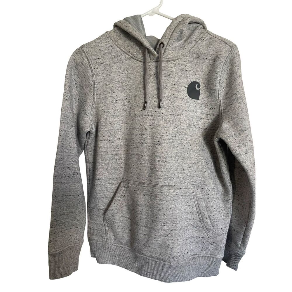 Carhartt Womens Gray Relaxed Fit Midweight Logo Sleeve Graphic Hoodie Size Small